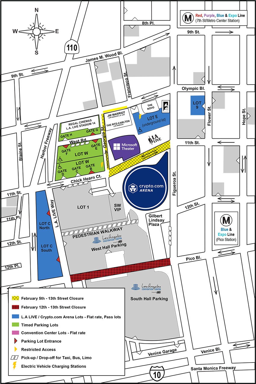 L.A. LIVE Traffic Advisory Map for February 5-13, 2022.