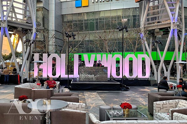A faux Hollywood sign photo op displayed on L.A. LIVE's Xbox Plaza.