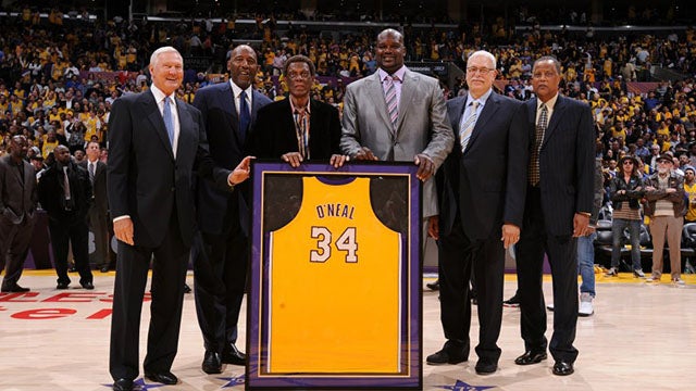 shaq jersey retirement lakers